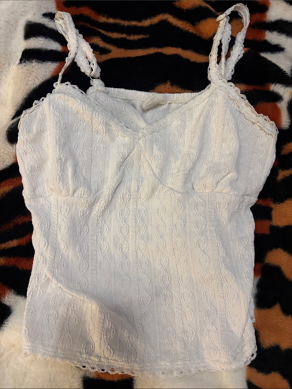 No Boundaries White Lace Trim Cami Tank